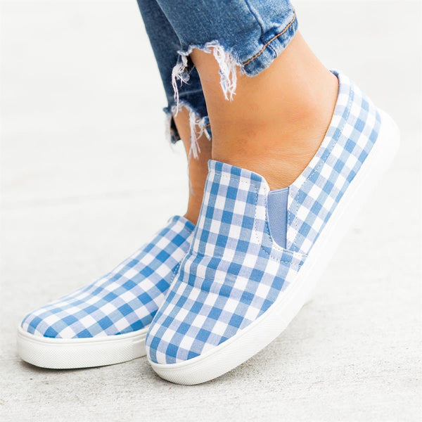 Women Plaid Slip-On Flat Sneakers