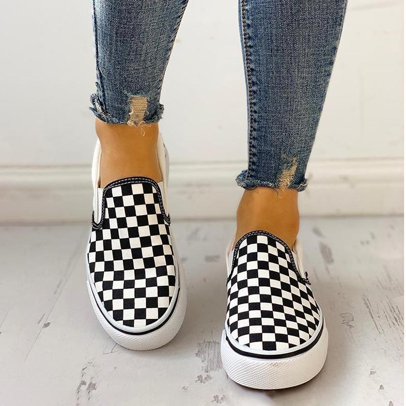 Women Checkered Flat Casual Canvas Sneakers