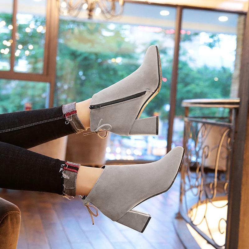 Women Fashion Nubuck Leather Ankle Height Pointed Toe Boots Pumps