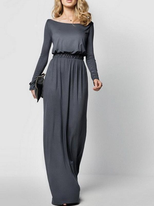 Women Elegant Boat Neck Empire waist  Waist Maxi Dresses