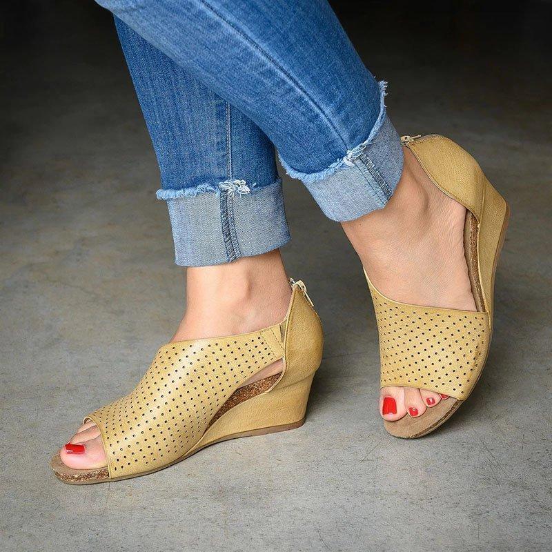 Women Cut-outs Slip On Wedges Sandals