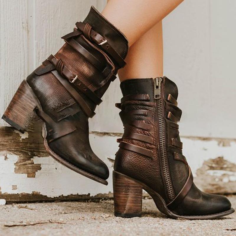 Women's Thick Heel High Heel Belt Buckle Wild Martin Boots