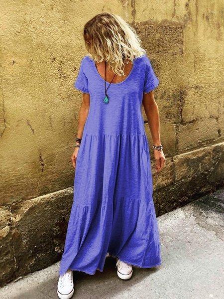 Ruffled Short Sleeve Casual Round Neck Dresses